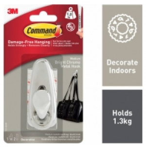 Wickes  Command Bright Chrome Metal Medium Hook