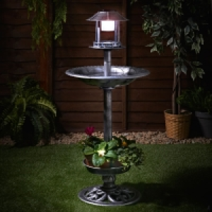 4-in-1 Bird Bath with Planter & Solar Light - Pewter £18.00