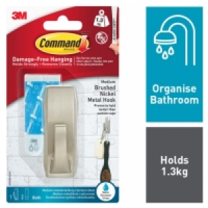 Wickes  Command Brushed Nickel Metal Medium Bath Hook