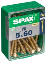 Wickes  Spax PZ Countersunk Zinc Yellow Screws - 5 x 60mm Pack of 25