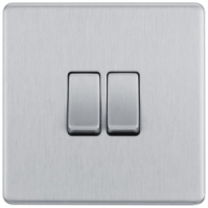 Wickes  BG Screwless Flatplate Brushed Steel Double Switch 10Ax 2 Wa