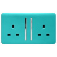 Homebase Plastic Trendi Switch 2 Gang 13Amp Long Switched Socket in Bright Te