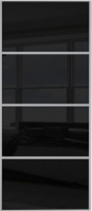 Spacepro Sliding Wardrobe Door Silver Framed Four Panel Blac