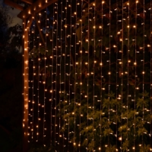 Solar Powered 180cm LED Curtain - 266 Warm White Lights