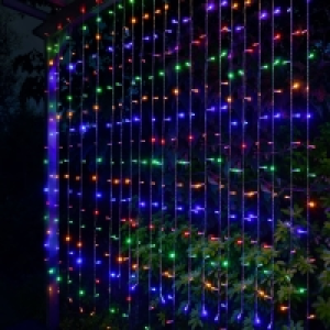 Solar Powered 180cm LED Curtain - 266 Multicolour Lights