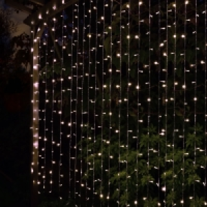 Solar Powered 180cm LED Curtain - 266 Cool White Lights