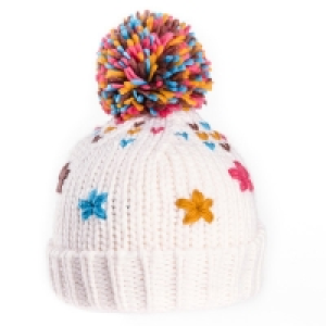 Girls Bobble Hat with Crochet Flowers Cream and Multi One Si £1.82