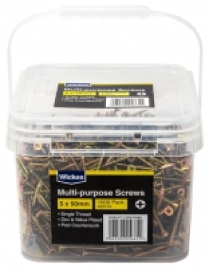 Wickes Single Thread Zinc & Yellow Screw Tub - 5 X 50mm Pack