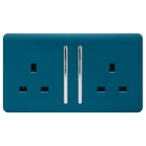 Homebase Plastic Trendi Switch 2 Gang 13Amp Long Switched Socket Midnight Blu