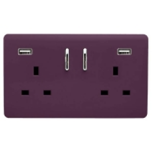 Homebase Plastic Trendi Switch 2 Gang 13Amp Double Socket and 2 USB Ports - P