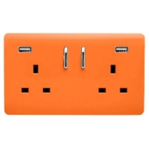 Plastic Trendi Switch 2 Gang 13Amp Double Socket and 2 USB Ports - O