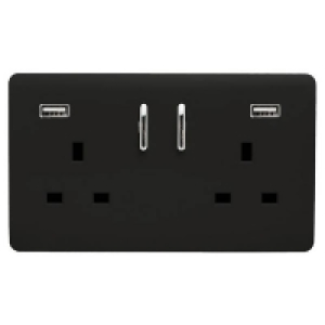 Homebase Plastic Trendi Switch 2 Gang 13Amp Double Socket and 2 USB Ports - M