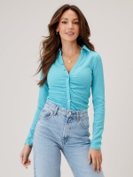 LittleWoods Michelle Keegan Ruched Front Shirt - Blue