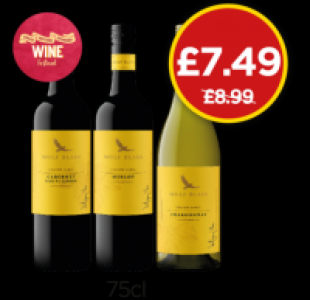 Budgens  Wolf Blass Yellow Label Cabernet Sauvignon, Chardonnay, Merl