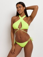 LittleWoods River Island Neon Ribbed Strappy Halter Bikini Top - Yellow