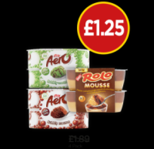 Nestlé Aero Chocolate Mousse, Aero Peppermint Mousse, Rolo M