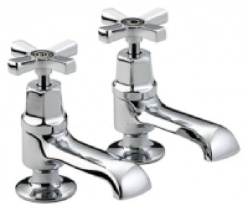 Bristan Art Deco Pair of Chrome Crosshead Basin Taps