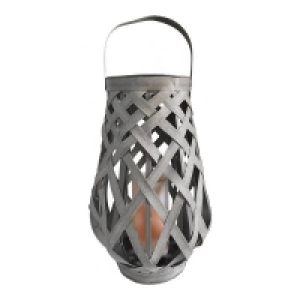 Homebase Plastic Solar Grey Rattan Lantern Large
