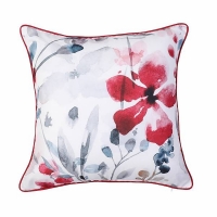 Homebase 100% Polyester Painted Floral Cushion - Red & Grey - 45x45cm