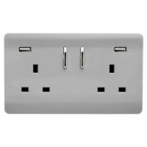 Homebase Plastic Trendi Switch 2 Gang 13Amp Double Socket and 2 USB Ports - S