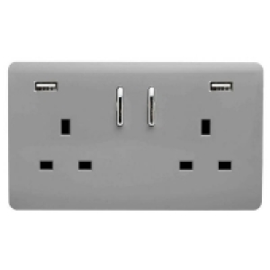 Plastic Trendi Switch 2 Gang 13Amp Double Socket and 2 USB Ports - L