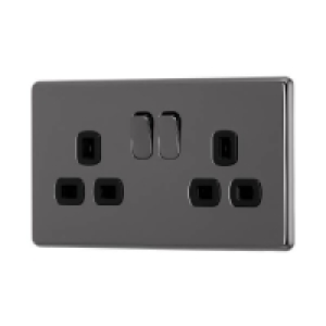 Homebase Metal Arlec Fusion 13A 2 Gang Black Nickel Double switched socket