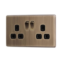 Homebase Metal Arlec Fusion 13A 2 Gang Antique Brass Double switched socket
