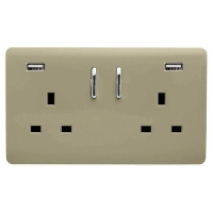 Plastic Trendi Switch 2 Gang 13Amp Double Socket and 2 USB Ports - G