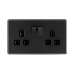 Homebase Plastic Arlec Rocker 13A 2 Gang Charcoal Grey Double switched socket
