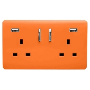 Homebase Plastic Trendi Switch 2 Gang 13Amp Double Socket and 2 USB Ports - O