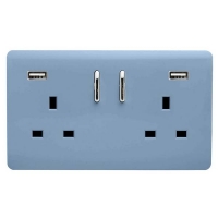 Homebase Plastic Trendi Switch 2 Gang 13Amp Double Socket and 2 USB Ports - S