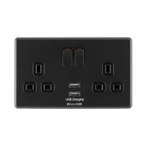 Homebase Plastic Arlec Rocker Jet Black Double USB Socket 2 x 4A USB