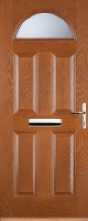 Euramax 4 Panel 1 Arch Left Hand Oak Composite Door - 880 x