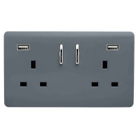 Homebase Plastic Trendi Switch 2 Gang 13Amp Double Socket and 2 USB Ports - W