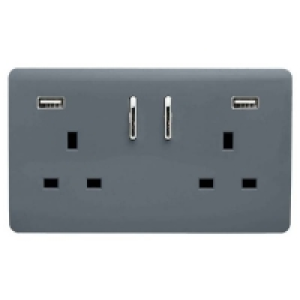 Homebase Plastic Trendi Switch 2 Gang 13Amp Double Socket and 2 USB Ports - W