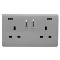 Homebase Plastic Trendi Switch 2 Gang 13Amp Double Socket and 2 USB Ports - L