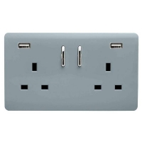 Homebase Plastic Trendi Switch 2 Gang 13Amp Double Socket and 2 USB Ports - C