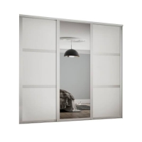 Homebase Steel, Mfc, Glass Shaker 3 Door Sliding Wardrobe Kit White Panel / Mirror with