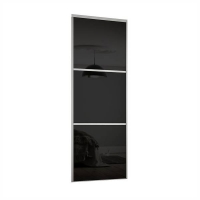 Homebase Steel & Glass Linear Sliding Wardrobe Door 3 Panel Black Glass with Silver