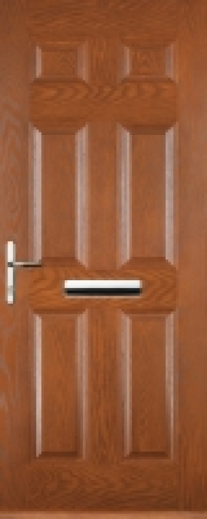 Euramax 6 Panel Right Hand Oak Composite Door - 920 x 2100mm