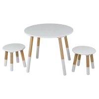 Homebase Self Assembly Required Kids Round Table with 2 Stools - White and Oak