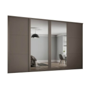 Steel, Mfc, Glass Shaker 4 Door Sliding Wardrobe Kit Stone Grey Panel / Mirror