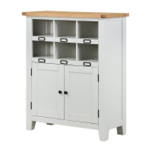 Homebase Solid Wood Frame, Real Oak Veneer Ashstead Shoe Cupboard - Oak & Ivory