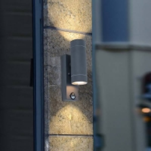 Stainless Steel Lutec Rado Up & Down Outdoor Wall Light with PIR Motion Sens