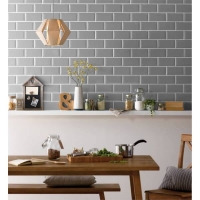 Homebase Ceramic Metro Grey Bevelled Ceramic Wall Tile - 100 x 200mm - 0.5sqm