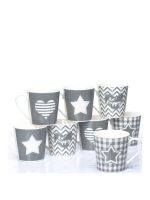 LittleWoods Waterside Set of 8 Grey Star and Heart Mugs