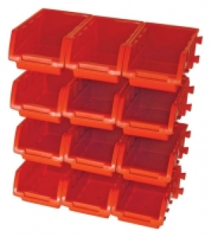 Wickes  Faithfull 12 Plastic Storage Bins with Wall Mounting Rails