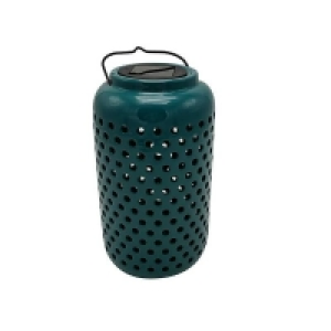 Homebase Ceramic, Iron And Plastic Homebase Edit Solar Solar Ceramic Holey Lantern Teal