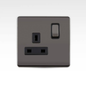 Included Arlec Metal Screwless 13 Amp 1 Gang Switched Socket Black Ni