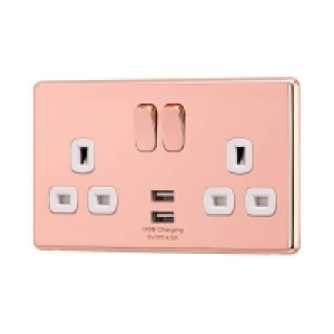 Metal Arlec Fusion 13A 2 Gang Rose Gold Double switched socket wit